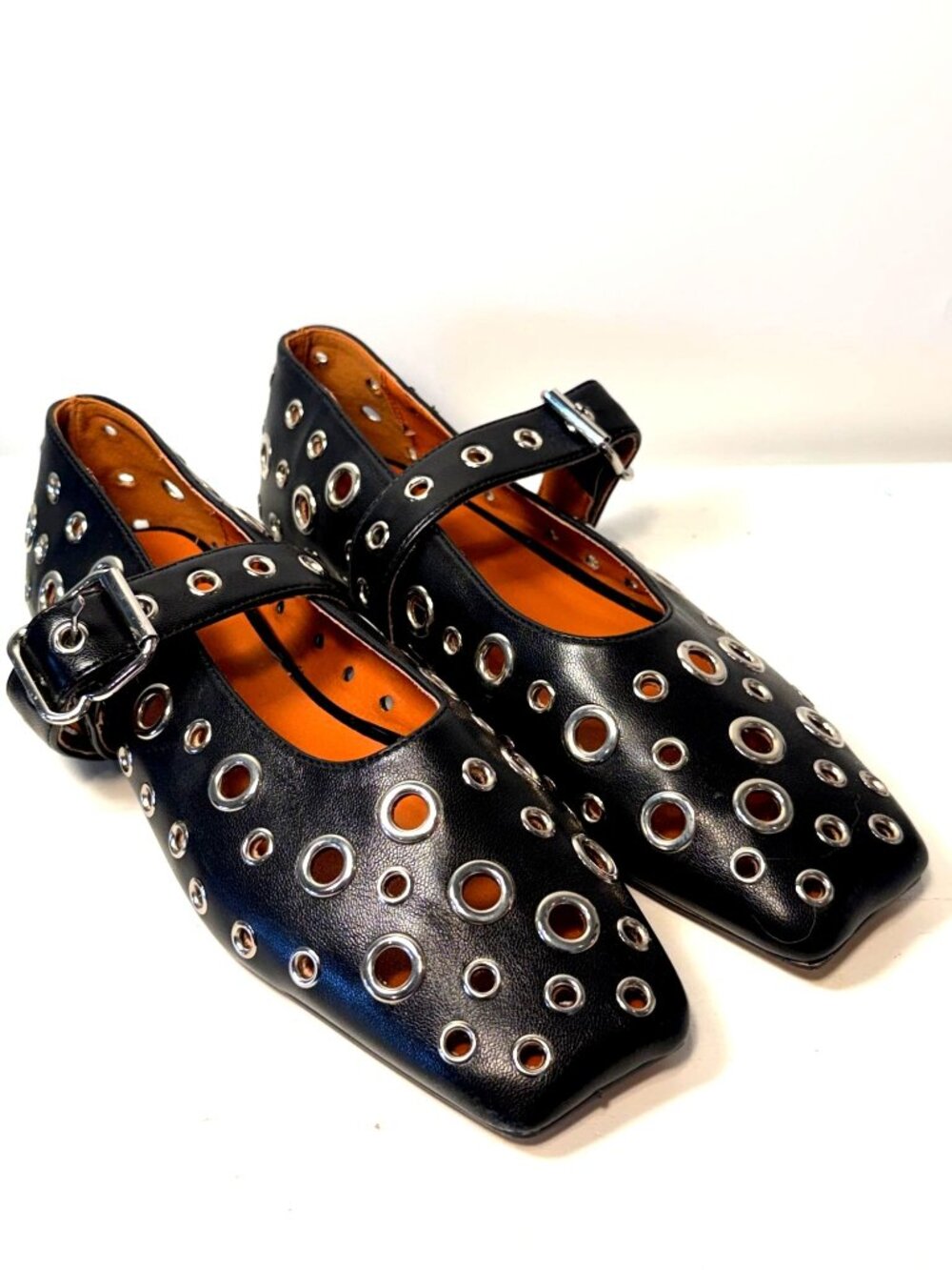 Women's Square Toe Studded Mary Jane Ballet Flats Size 7 with Buckle Straps